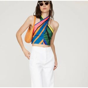 STAUD Kai Striped Cropped Halter Top Formentera NWT Medium
